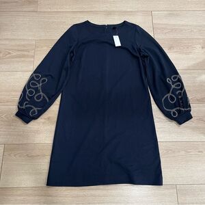 NWT Ann Taylor Navy Blue Balloon Long Sleeve Embroidered Shift Dress Size S